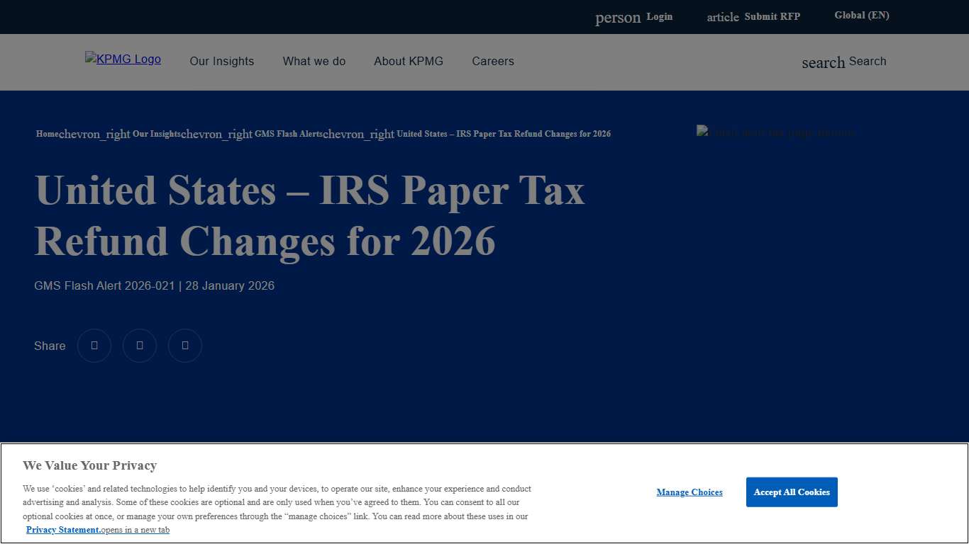 United States – IRS Paper Tax Refund Changes for 2026