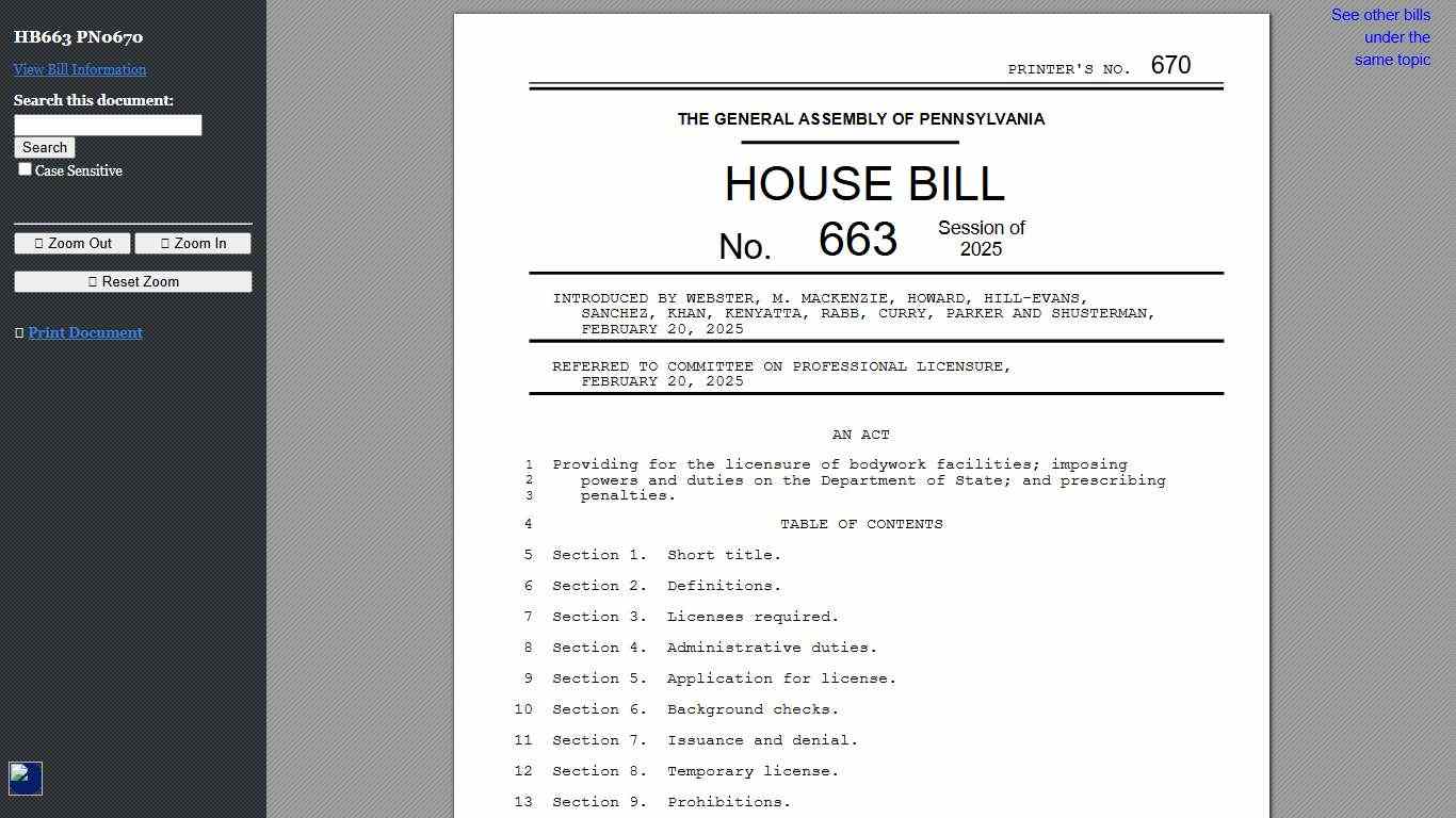 2025-2026 Regular Session HB 663 PN 0670 Bill Text (HTM)