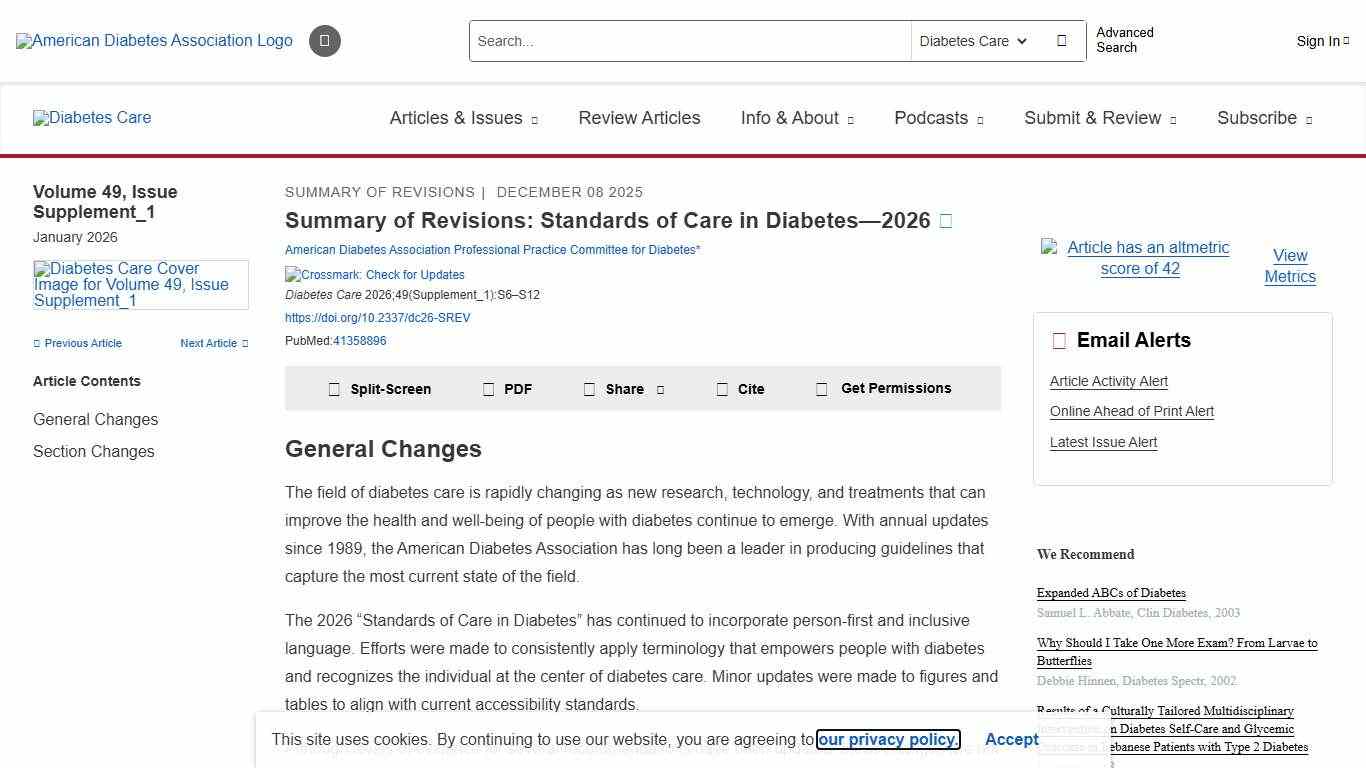 Summary of Revisions: Standards of Care in Diabetes—2026 Diabetes Care American Diabetes Association