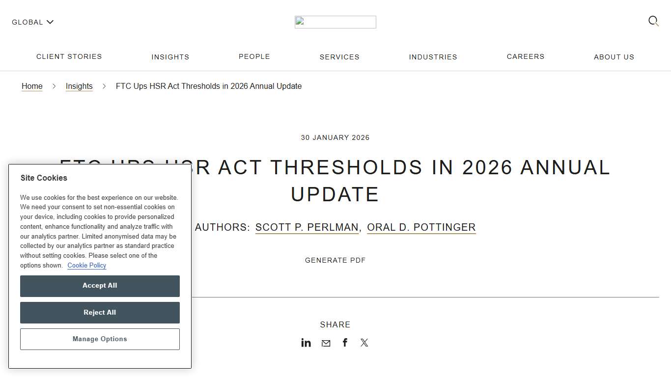 FTC Ups HSR Act Thresholds in 2026 Annual Update Insights Mayer Brown